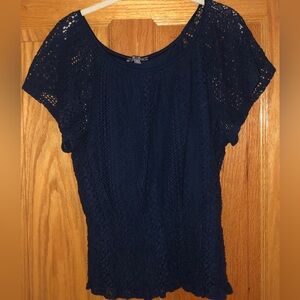ROZ & ALI Navy Blue Lace Top Size EUC